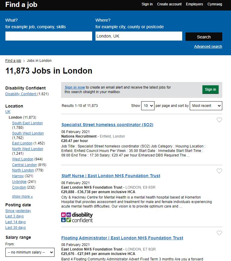 UK gov job finding website