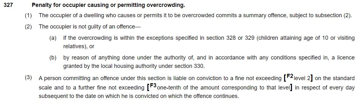 criminal offence – overcrowding