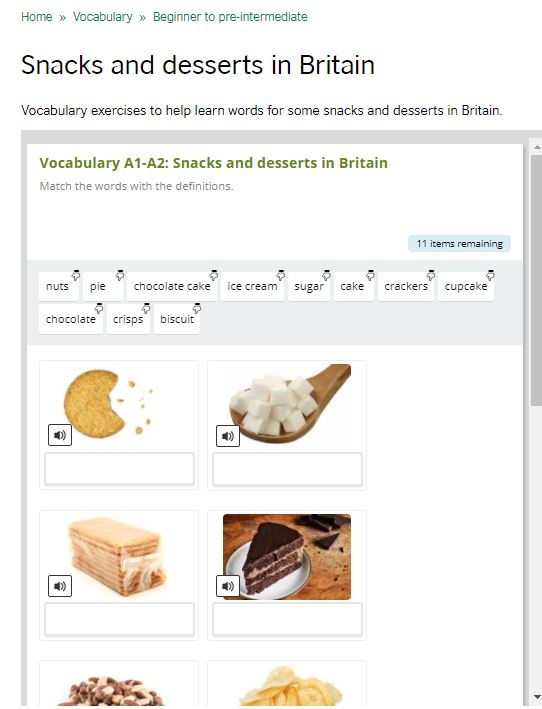 British coucil english learning -snack and dessert 1