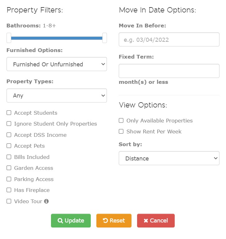 Open Rent Property Filter