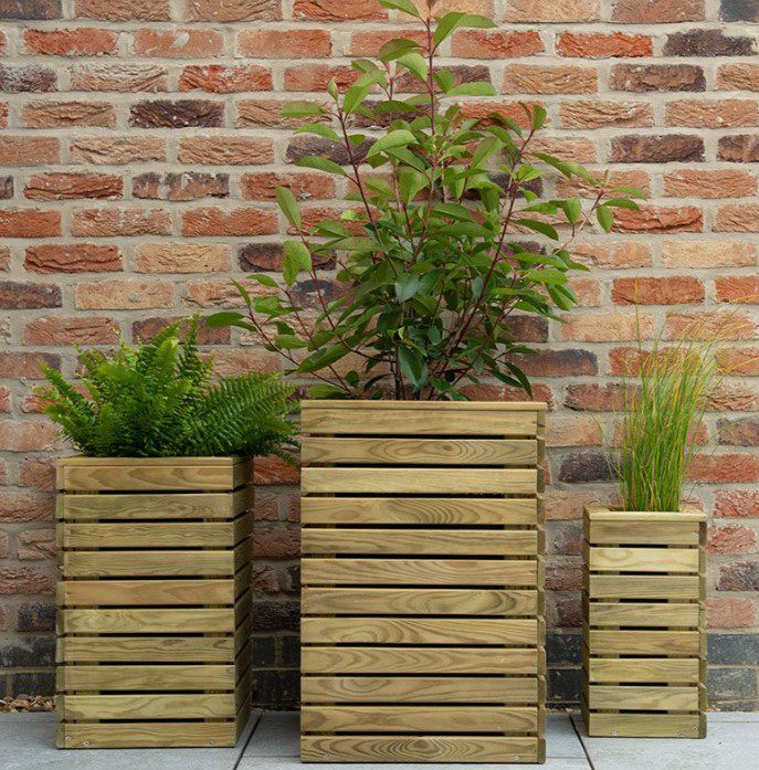 Forest Contemporary Slatted Wooden Garden Planter – Set of 3