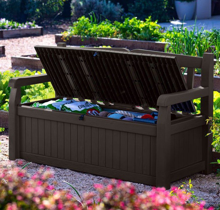 Keter Iceni Wood-Effect Garden Storage Bench 英國花園儲物長凳用品
